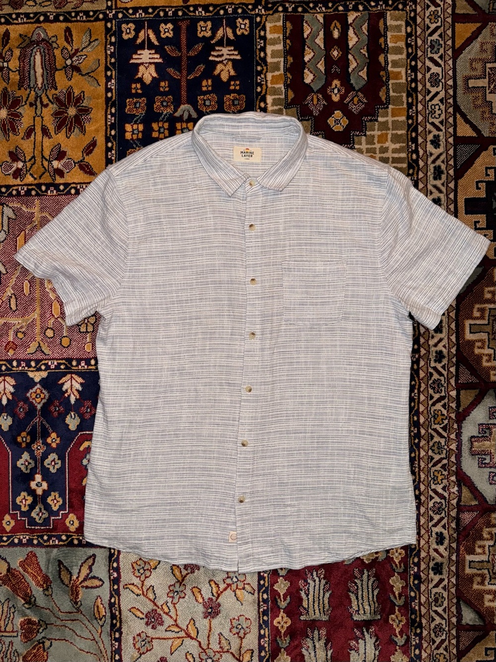 Marine Layer Light Blue & White Short-Sleeve Button-Down Shirt
